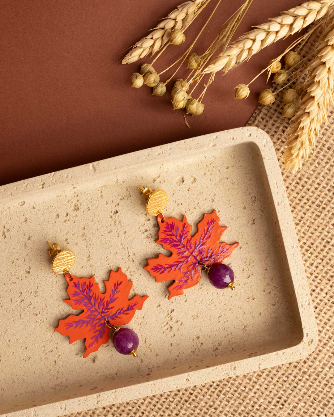 Orecchini Foglia d'Acero  Viola