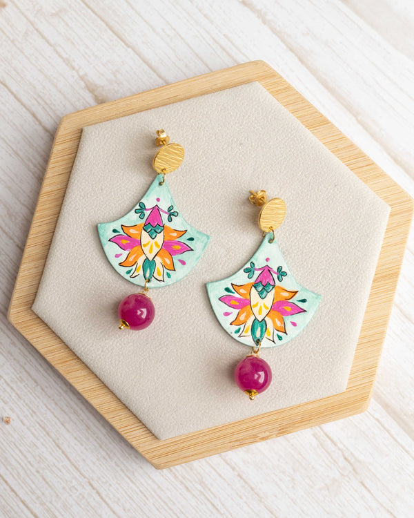 Orecchini Fiori Arabeschi Agata Fucsia