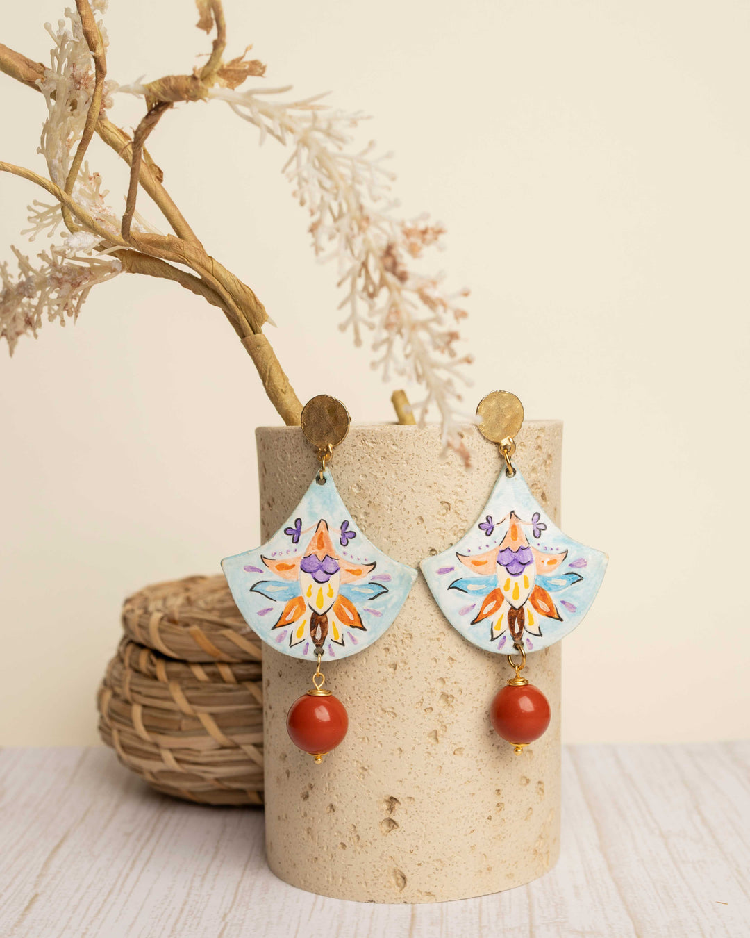 Orecchini Fiori Arabeschi Corallo